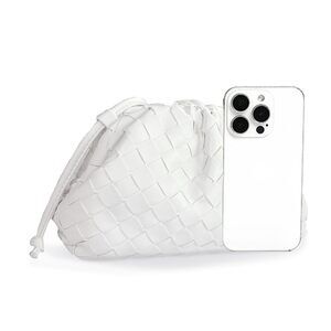White Woven Evening Clutch - Vegan Leather Hobo Wedding Handbag